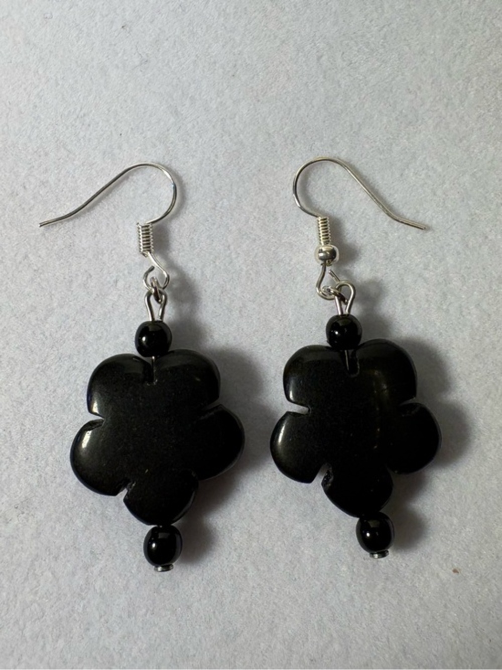 Carved Onyx Flower Drop Earrings